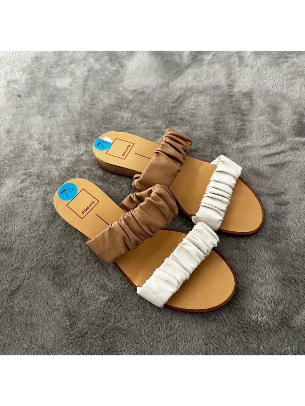 Dolce Vita Slip On Sandals Shoes Women's size 7.5 Tan White Slides
